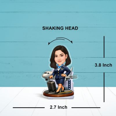 Personalized Gift for Air Hostess Booblehead Caricature for Girls Battery Powered Moving Head Feature Birthday Gift for Daughter, Sister, Mom & Lady Boss Tabletop Decor
